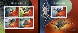 Togo 2019, Animals, Spiders, 4val In BF +BF - Araignées