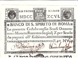 Stato Pontificio,Cedola Vaglia Scudi 89 Moneta Romana. Vaglia Per Lo Stato Ecclesiastico 01 Marzo 1796 Ottima Conserv. - Vaticano