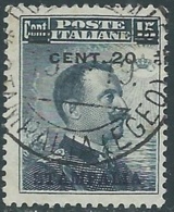 1916 EGEO STAMPALIA USATO EFFIGIE SOPRASTAMPATO 20 SU 15 CENT - UR29-9 - Egée (Stampalia)