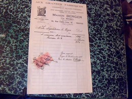 Fiscal De 1,20 Fr Sur  Facture Aux Grandes Fabriques  Maison Berger   Couronnes Funéraires Annèe 1941  à Troyes - Covers & Documents