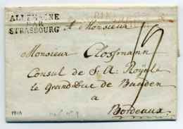 Lettre De KARLSRUHE + Marque D'entrée En France ALLEMAGNE PAR STRASBOURG / Pour Le Consul Du Grand Duc De Baden / 1813 - 1801-1848: Precursors XIX