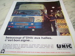 ANCIENNE PUBLICITE UN BON SIGNE LES CAMIONS  UNIC  1963 - Trucks