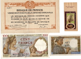 LOT  DE  2   BILLETS  FRANCAIS  + 1 BON  PETAIN +1 BON  VERSEMENT  OR - Kilowaar - Bankbiljetten