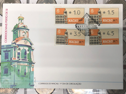 MACAU, 1993 ATM LABELS THE POST CLOSER TO YOU COMPLETE SET IN FDC - FDC