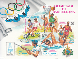 1992 San Marino Barcelona Olympics Swimming Football Guns Souvenir Sheet   Complete MNH - Sommer 1992: Barcelone