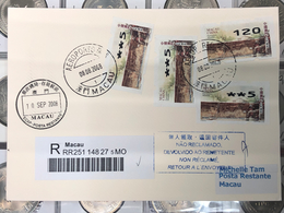 MACAU, 2008 ATM LABELS WORLD HERITAGE LOCAL REGISTERED COVER MAILED FROM AIRPORT POST ON 08.08.2008 W/12PAT - FDC