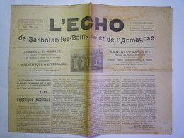 GP 2019 - 1957   Journal "L'ECHO De Barbotan-les-Bains Et De L'Armagnac"  1er Mai 1906   XXX - Sin Clasificación