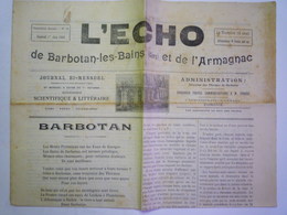 GP 2019 - 1958   Journal "L'ECHO De Barbotan-les-Bains Et De L'Armagnac"  1er Juin 1906   XXX - Non Classés