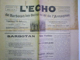 GP 2019 - 1959   Journal "L'ECHO De Barbotan-les-Bains Et De L'Armagnac"  15 Juin 1906   XXX - Unclassified