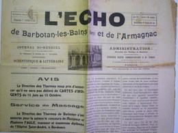 GP 2019 - 1960   Journal "L'ECHO De Barbotan-les-Bains Et De L'Armagnac"  1er Juillet 1906   XXX - Non Classificati