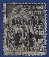 France Colonies Martinique N°17c Oblitéré 15c Sur 25c Variété 5 Penché R & TTB - Usati