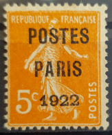 FRANCE - MLH - YT 30 - Préoblitéré "Postes Paris 1922" - 1893-1947