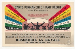 MARSEILLE - 2 Cartes De Réduction Aux Cinémas De La Ville - Publicités Brasserie La Royale Et Tailleurs Sasso - Advertising