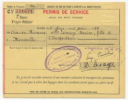FRANCE - Chemins De Fer P.L.M. - Permis De Service Pour Un Seul Voyage 1934 - 1ere Cl. Aix En Provence / Marseille - Europe