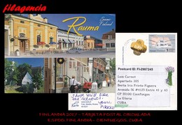 EUROPA. FINLANDIA. ENTEROS POSTALES. TARJETA POSTAL CIRCULADA 2017. ESPOO. FINLANDIA-CIENFUEGOS. CUBA. ARQUITECTURA - Covers & Documents