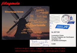 EUROPA. HOLANDA. ENTEROS POSTALES. TARJETA POSTAL CIRCULADA 2017. AMSTERDAM. HOLANDA-CIENFUEGOS. CUBA. TURISMO - Storia Postale