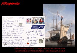 EUROPA. HOLANDA. ENTEROS POSTALES. TARJETA POSTAL CIRCULADA 2017. AMSTERDAM. HOLANDA-CIENFUEGOS. CUBA. VELEROS - Cartas