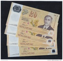 Lot Of 4 Pcs. 2007 SINGAPORE BRUNEI  POLYMER $20 Running Number CURRENCY BANKNOTE (#69) - Singapour