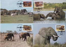 Uganda, 1983, 361/64 A,  WWF.  Weltweiter Naturschutz:  Elefant, Worldwide Nature Conservation: African Elephant. Maxi C - Uganda (1962-...)