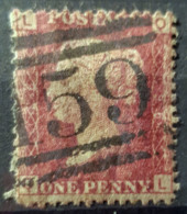 GREAT BRITAIN - Canceled Penny Red - Plate 196 - Sc# 33, SG# 43 - Queen Victoria 1p - Used Stamps