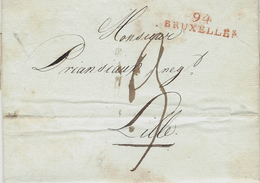 1804- TERR. CONQUIS - Lettre De 94 / BRUXELLES (la Dyle ) 33 Mm Rouge  Pour Lille - 1794-1814 (Période Française)