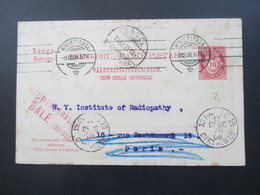 Norwegen 1908 Ganzsache Kristiana - Paris NY Institute Of Radiopathy Weitergeleitet Nach Basel - Storia Postale