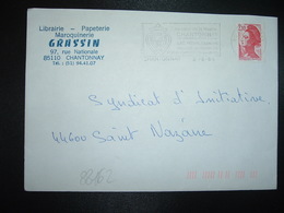 LETTRE TP LIBERTE 2,10 OBL.MEC.8-8 1984 85 CHANTONNAY + GRASSIN LIBRAIRIE PAPETERIE MAROQUINERIE - Sonstige & Ohne Zuordnung