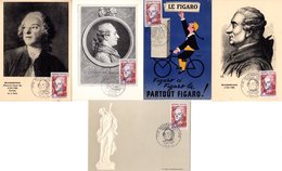 Lot " BEAUMARCHAIS " Sur 5 Cartes Maximum De 1967. Diverses éditions. N° YT 1512. TB état CM - Collections, Lots & Series