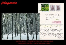 ASIA. JAPÓN. ENTEROS POSTALES. TARJETA POSTAL CIRCULADA 2017. NAGOYA. JAPÓN-CIENFUEGOS. CUBA. MONOS. FLORA. BAMBÚ - Storia Postale