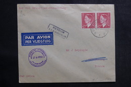 BELGIQUE - Enveloppe 1er Vol Bruxelles / Strasbourg En 1953, Affranchissement Plaisant - L 39944 - Brieven En Documenten
