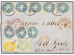 LEVANTE: CORREO AUSTRIACO. 1864. SMYRNA To NEW YORK. Folded Letter Franked With 2 S. Yellow And 3 S. Green Perf. 14 And  - Other & Unclassified