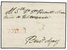 BOLIVIA. 1815. POTOSÍ A BUENOS AIRES. Carta Completa Con Texto, Marca POTOSÍ (nº 4) En Rojo, Porte Simple De "3" Reales. - Autres & Non Classés