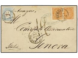 BRASIL. 1870. RIO DE JANEIRO A GÉNOVA. Circulada Sin Sellos, Tasada A La Llegada Con Sellos De 0,10 Liras Naranja (2) Y  - Other & Unclassified