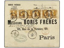 BRASIL. Sc.75 (6). 1885 (11 Julio). FORTALEZA A PARÍS. 300 Reis Bistre, Tira De Seis. Excepcional Franqueo De 1800 Reis  - Autres & Non Classés