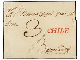 CHILE. (1800 CA.). SANTIAGO A BUENOS AIRES. Envuelta, Marca Lineal CHILE (nº 3) En Rojo. PRECIOSA. - Otros & Sin Clasificación