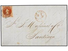 CHILE. Sc.3a. 1854. VALPARAISO A SANTIAGO. 5 Ctvos. Castaño Rojo. Impresión De Desmadryl.  Tres Grandes Márgenes Y El Su - Other & Unclassified