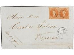 CHILE. Sc.7c (2). 1855. COPIAPO A VALPARAISO. 5 Ctvos. Castaño Anaranjado En Pareja. LITOGRAFIADO Por Gillet, Mat. CÍRCU - Autres & Non Classés