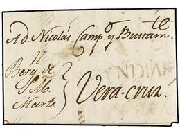 CUBA. 1810 (3 Mayo). HABANA A VERACRUZ. Carta Completa Con Texto, Marca YNDIAS En Negro Estampada A La Salida. Rarísima  - Andere & Zonder Classificatie