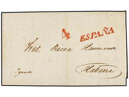 CUBA. 1843 (4 Septiembre). SANTANDER A LA HABANA. Marca De Llegada ESPAÑA En Rojo. PRECIOSA Y RARÍSIMA. - Andere & Zonder Classificatie