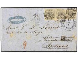 DINAMARCA. 1859 (July 15). Entire Letter From COPENHAGEN To BORDEAUX Franked At 48 Sk Rate With Horizontal Strip Of Thre - Other & Unclassified