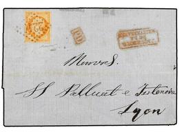 FRANCIA. Yv.23. 1869. VOLO (Grecia) A LYON. 40 Cts. Naranja, Mat. A La Llegada Con El Rombo De Puntos "2240" De Marseill - Otros & Sin Clasificación