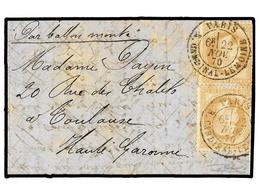 FRANCIA. 1870 (22 Nov.). PARIS To TOULOUSE. BALLOON "VILLE D'ORLEANS". Entire Franked With Two 10 Cts. Bister With PARIS - Sonstige & Ohne Zuordnung