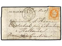 FRANCIA. 1870 (De. 17). PARIS To ARNHEM (Holland). BALLOON "LE DAVY". Entire Letter (reinforced With Adhesive Tape) Fran - Otros & Sin Clasificación