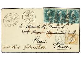 FRANCIA. 1874. BOSTON To PARIS. 3 Cts. Green (3) With Cork Cancel Redirected In Paris With French Stamp Of 15 Cts. Yello - Andere & Zonder Classificatie
