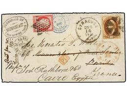 FRANCIA. 1874. SYRACUSE (Usa) To PARIS. Envelope Franked With 10 Cents. Brown Stamp (Sc. 161) Tied With Cork Cancel. Red - Other & Unclassified