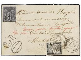 FRANCIA. 1882. HENNEBONT A LANGUIDIC (Morbihan). 1 Cto. Negro S. Azul, Tasada Con 30 Cts. Por Estar El Sello Previamente - Sonstige & Ohne Zuordnung