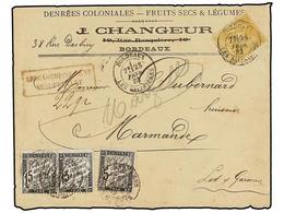 FRANCIA. 1883. BORDEAUX A MARMANDE. 25 Cts. Amarillo (defecto) Tasada Con Sellos De 5 Cts. Negro, 15 Cts. Negro (2) (tas - Other & Unclassified
