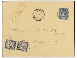 FRANCIA. 1883. VIGNORY A CHAUMONT. 15 Cts. Azul, Tasada A La Llegada Con Sellos De 5 Cts. Negro Y 40 Cts. Negro (tasa De - Other & Unclassified