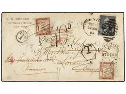 FRANCIA. 1889. NEW YORK To LONDON. 5 Cts. Blue Redirected To PARIS Taxed On Arrival With 1 Fr. Red Brown French Postage  - Sonstige & Ohne Zuordnung