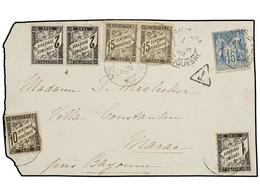 FRANCIA. 1892. FRONTAL. PARÍS A BAYONNE. 15 Cts. Azul, Tasada Con Sellos De 1 Cto. Negro, 2 Cts. Negro (2), 10 Cts. Negr - Otros & Sin Clasificación